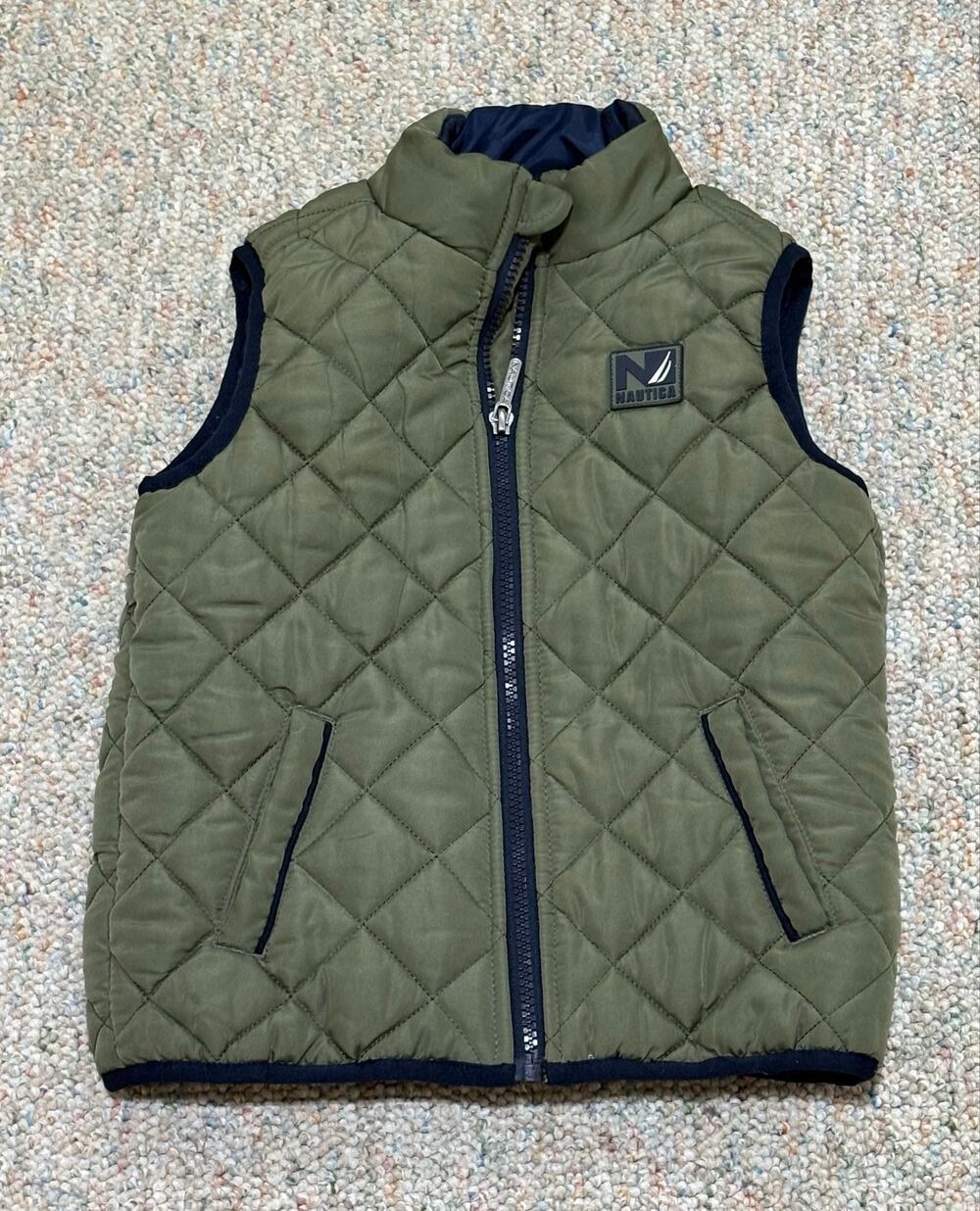 Nautica Quilted Puffer Vest Boys Size 4 Olive Green Full Zip Sleeveless